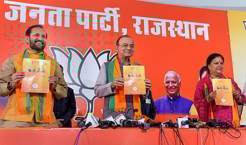 Image of senior BJP leaders Arun Jaitley and Prakash Javadekar along with Rajasthan Chief Minister Vasundhara Raje used for representational purpose.