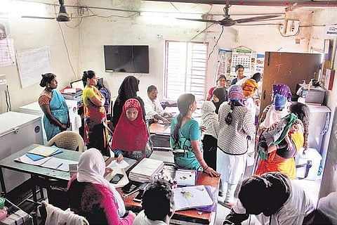 Pregnant women and new mothers wait for their turn see the doctor at the Urban Primary Health Centre, in Chilkalguda on Wednesday  | sathya keethi