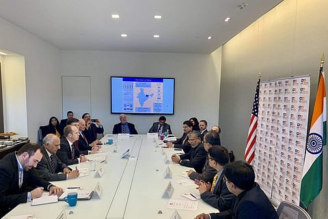 Representatives from various MNCs met Sushil Kumar Modi, Deputy CM of Bihar. (Photo| Twitter/ USISPF)