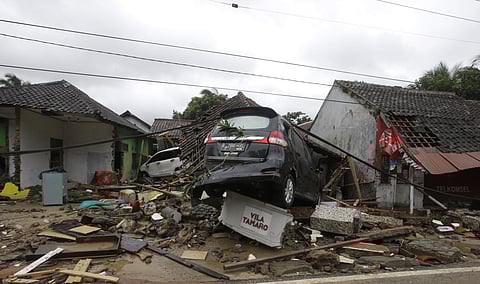 Cars damaged by a tsunami that occurred after the eruption of a volcano around Indonesia's Sunda Strait during a busy holiday weekend (Photo | AP)