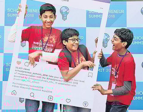 Students at the Schoolpreneur Summit 2018 held at Oakridge International School in Hyderabad on Saturday | S Senbagapandiyan