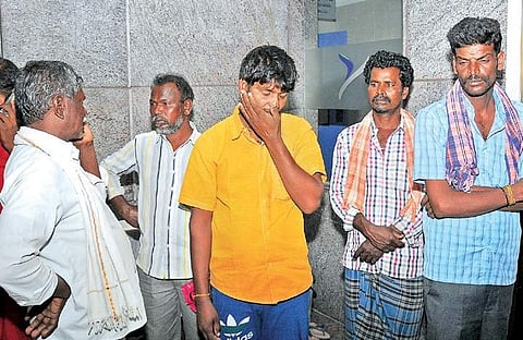 Relatives of Rangan, who breathed  his last, at a hospital in Mysuru on Saturday |  Express