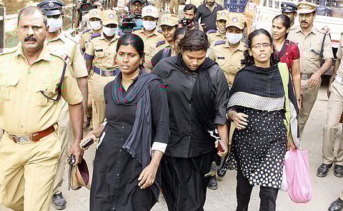 The Manithi women group members returning from Sabarimala shrine after protests by devotees at Pamba on 23 December 2018. (Photo | Shaji Vettipuram/ EPS)