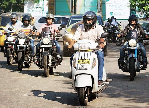 Say No To Hartal supporters taking out a vehicle rally in protest against hartals, at Jawaharlal Nehru International Stadium, in Kochi on Monday | A Sanesh