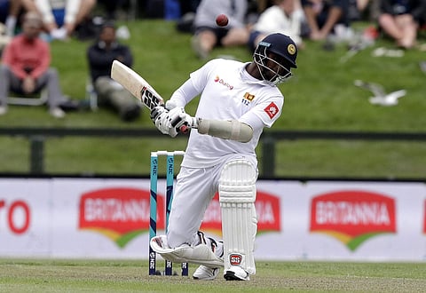 Sri Lanka's Angelo Mathews ducks to avoid a bouncer during play on day one of the second cricket Test against New Zealand at Hagley Oval in Christchurch, New Zealand (Photo | AP)