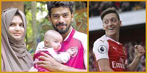 Inzamam Ul-Haq with wife Fida Sanam and their baby Mehd Ozil(L); Arsenal playmaker Mesut Ozil (Photos | EPS,AP)