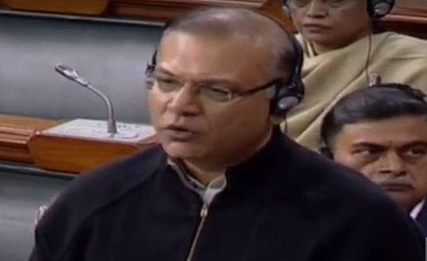 Union Minister Jayant Sinha while speaking in the parliament on Thursday. (Lok Sabha screengrab.)