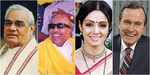 From L to R: Atal Bihari Vajpayee, M Karunanidhi, Sridevi, George H.W. Bush. (File photos)