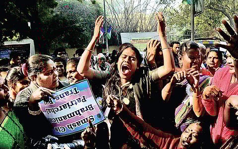 Members of transgender community, on Friday, protest against the Transgender Persons Bill, 2018, which was passed by the Lok Sabha | Naveen kumar
