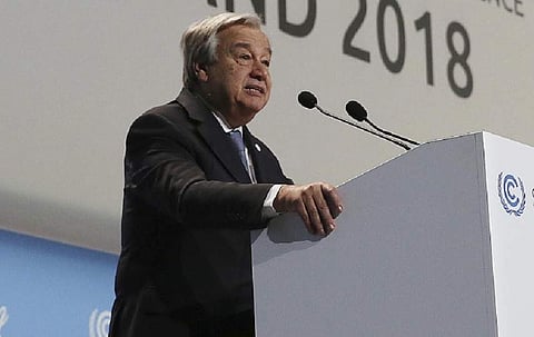 UN Secretary General Antonio Guterres addresses during the opening of COP24 UN Climate Change Conference 2018 in Katowice, Poland. (Photo : AP)