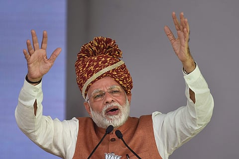 Prime Minister Narendra Modi addresses an election rally ahead of the state assembly elections in Jodhpur Dec. 03 2018. | PTI