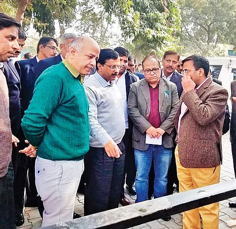 Chief Minister Arvind Kejriwal and his deputy Manish Sisodia are briefed about project details by DJB officials in Delhi on Saturday | AAP TWITTER