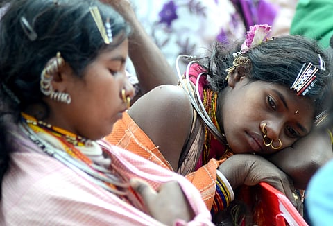 Dangaria Kandha tribals taking part on a mass convention against Kalinga Nagar firing issue at lower PMG in Bhubaneswar. (File | EPS)