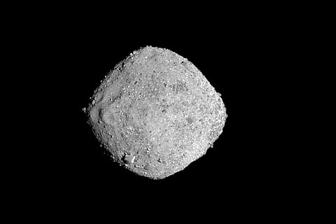 This Nov. 16, 2018, image provide by NASA shows the asteroid Bennu. After a two-year chase, a NASA spacecraft has arrived at the ancient asteroid Bennu, its first visitor in billions of years. The robotic explorer Osiris-Rex pulled within 12 miles (19 kil
