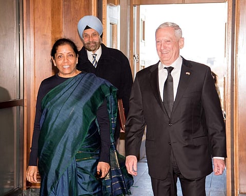 Defence Minister Nirmala Sitharaman met her American counterpart James Mattis. (Photo | Twitter)