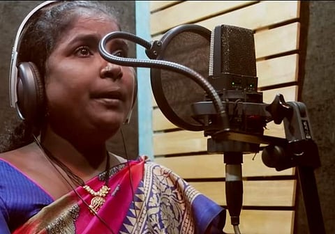 Viral singer Baby during recording session of her new Telugu song. (Photo | Youtube screengrab)
