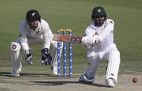 Pakistan's Azhar Ali plays a shot in their test match against New Zealand in Abu Dhabi, United Arab Emirates. (Photo: AP)