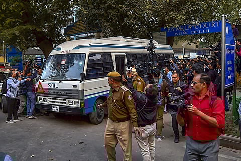 The van carrying Michel Christian the alleged middleman in the multi-crore AgustaWestland chopper deal leaves after he was produced at a CBI court in Patiala House Courts New Delhi Wednesday December 5 2018.  | PTI