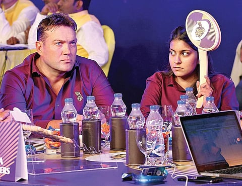 File photo of KKR management bidding in an IPL auction. (Photo courtesy | SPORTZPICS)
