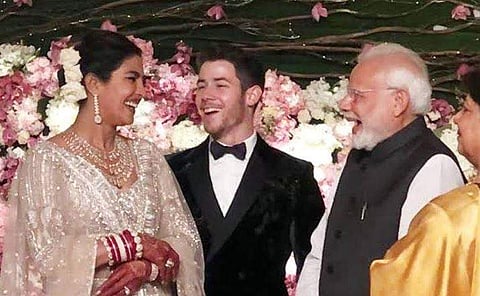 Newlyweds Priyanka Chopra and Nick Jonas with Narendra Modi (Photo | Priyanka Chopra Twitter)