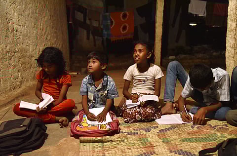 Rohingya refugee students at the night school in the Balapur refugee camp (File | EPS)