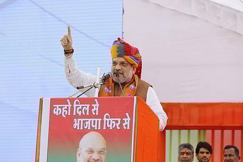 BJP chief Amit Shah at an election rally (Photo | Amit Shah/ Twitter)