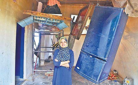 Dhaka-based artist Marzia Farhana in front of her installation at Aspinwall   Albin Mathew