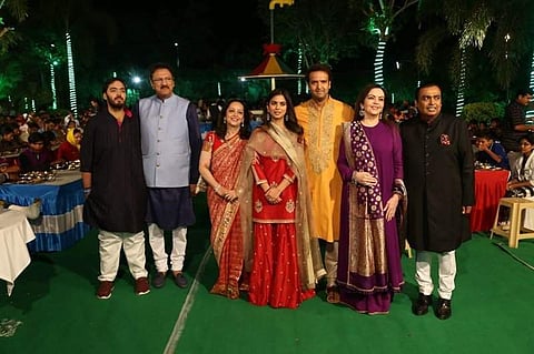 The Ambani family at their daughter Isha's pre-weding festivities in Udaipur on 7 December 2018. (Photo | Twitter)
