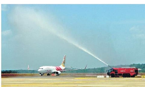 An Air India Express aircraft at the Kannur International Airport. (Photo | EPS)