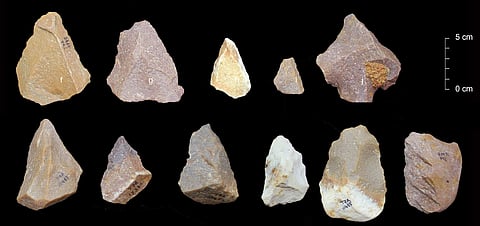 Stone tools from Attirampakkam document the presence of Middle Paleolithic technology in India as early as 385,000 years ago. Photo credit: Sharma Centre for Heritage Education, India