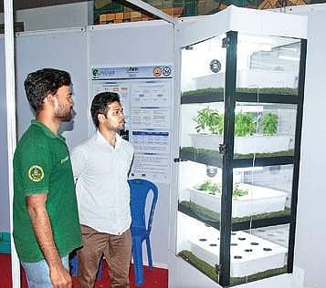 A model of the vertical mini farm developed by Mumbai-based start-up U-Farm Technologies