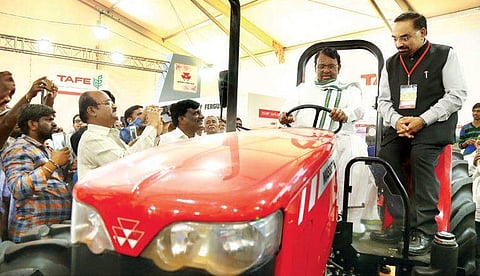 Agriculture minister Pocharam Srinivas Reddy at Agritech South 2018 in Hyderabad on Friday  | Express