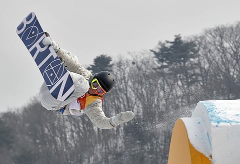 Redmond Gerard, of the United States, jumps during the men's slopestyle qualifying at Phoenix Snow Park at the 2018 Winter Olympics in Pyeongchang. | AP