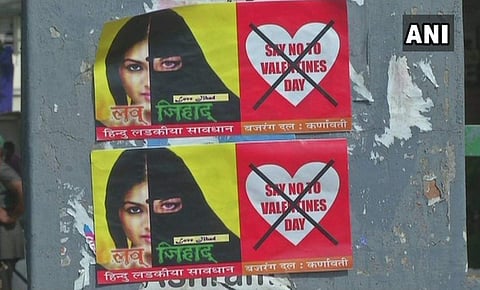 Image for representational purposes. In this photo, Posters put up by Bajrang Dal ahead of Valentines Day are seen in Ahmedabad. (Photo | ANI)