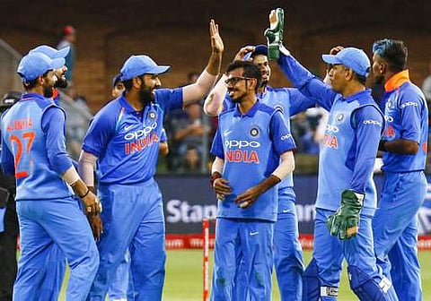 Indian cricketers celebrate a wicket during the fifth ODI cricket match between South Africa and India in St George's Park. | AP