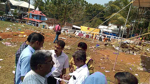 The firecracker accident happened at around 9 am at the offering counter outside the PRDS headquarters in Eraviperur. (EPS)