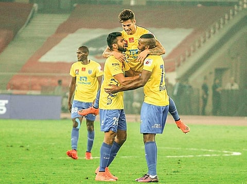 Duckens Nazon of Kerala Blasters FC celebrates his goal  | ISL