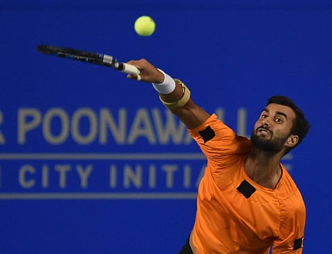 Yuki Bhambri plays a shot during his match against Arjun Kadhei at Maharashtra Open 2018 in Pune. | PTI File Photo