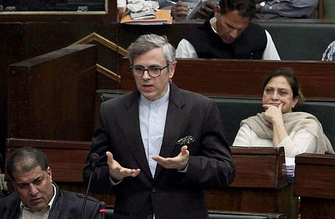 National Conference working president Omar Abdullah addresses in the ongoing budget session of the Jammu and Kashmir state legislature in Jammu on Friday. (PTI)