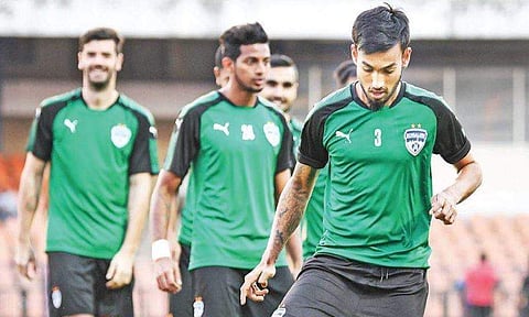 Bengaluru FC players during a training session ahead of their second leg tie against TC Sports Club.
