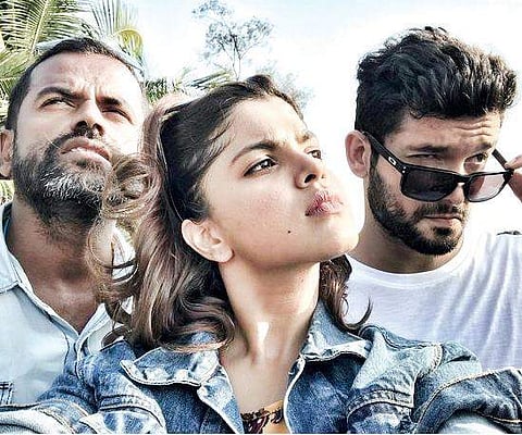 The actor along with director Senna Hegde and Pooja Devariya.