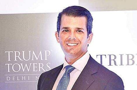 Donald Trump Jr. during a photo session before the meeting with promoters in New Delhi on Tuesday. (Donald Trump Jr. during a photo session before the meeting with promoters in New Delhi on Tuesday. (Shekhar Yadav | EPS)