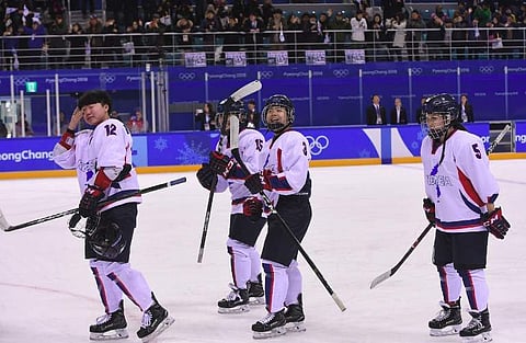 The Unified Korean players after their match against Sweden | AFP