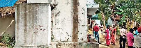 The house where the incident took place; (R) the victim’s brothers, who arrived on Friday morning checking the blood stains  inside the house | Express