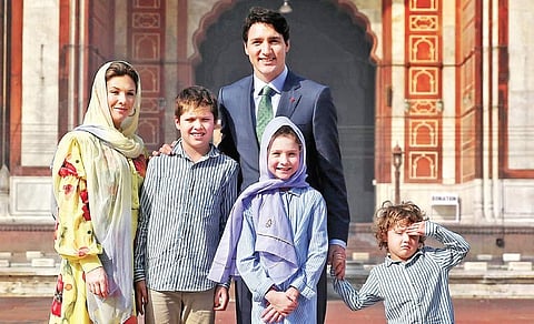 Canadian Prime Minister Justin Trudeau with his family at Jama Masjid, in New Delhi on Thursday. (Shekhar Yadav | EPS)