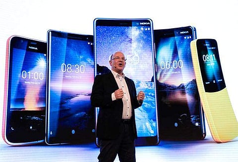 Florian Seiche, HMD Global CEO, during the launch of new Nokia devices at the 2018 Mobile World Congress. Photo: Reuters