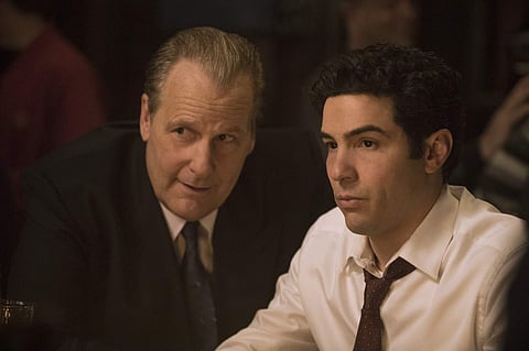 This image released by Hulu shows Jeff Daniels, left, and Tahar Rahim in a scene from 'The Looming Tower.' a 10-part series chronicling events leading to the Sept. 11, 2001, terrorist attacks. (JoJo Whilden/Hulu via AP)