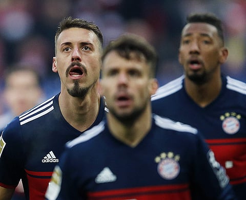 Munich's Sandro Wagner, left, waits for the ball during a German first division Bundesliga soccer match between FSV Mainz 05 and Bayern Munich in Mainz, Germany. | AP