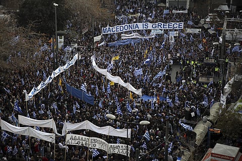 Protesters from across Greece converged Sunday on Athens' main square outside parliament to protest a potential Greek compromise in a dispute with neighboring Macedonia over the former Yugoslav republic's official name. (Photo | AP)