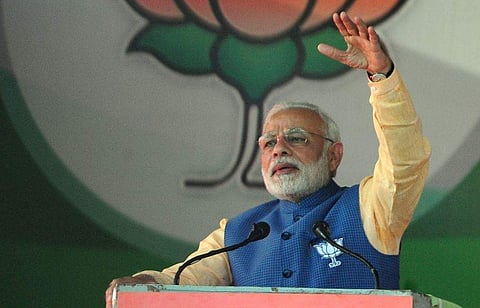 Prime Minister Narendhra Modi addressing a public rally in Bengaluru. (Express Photo Service | Nagesh Polali)